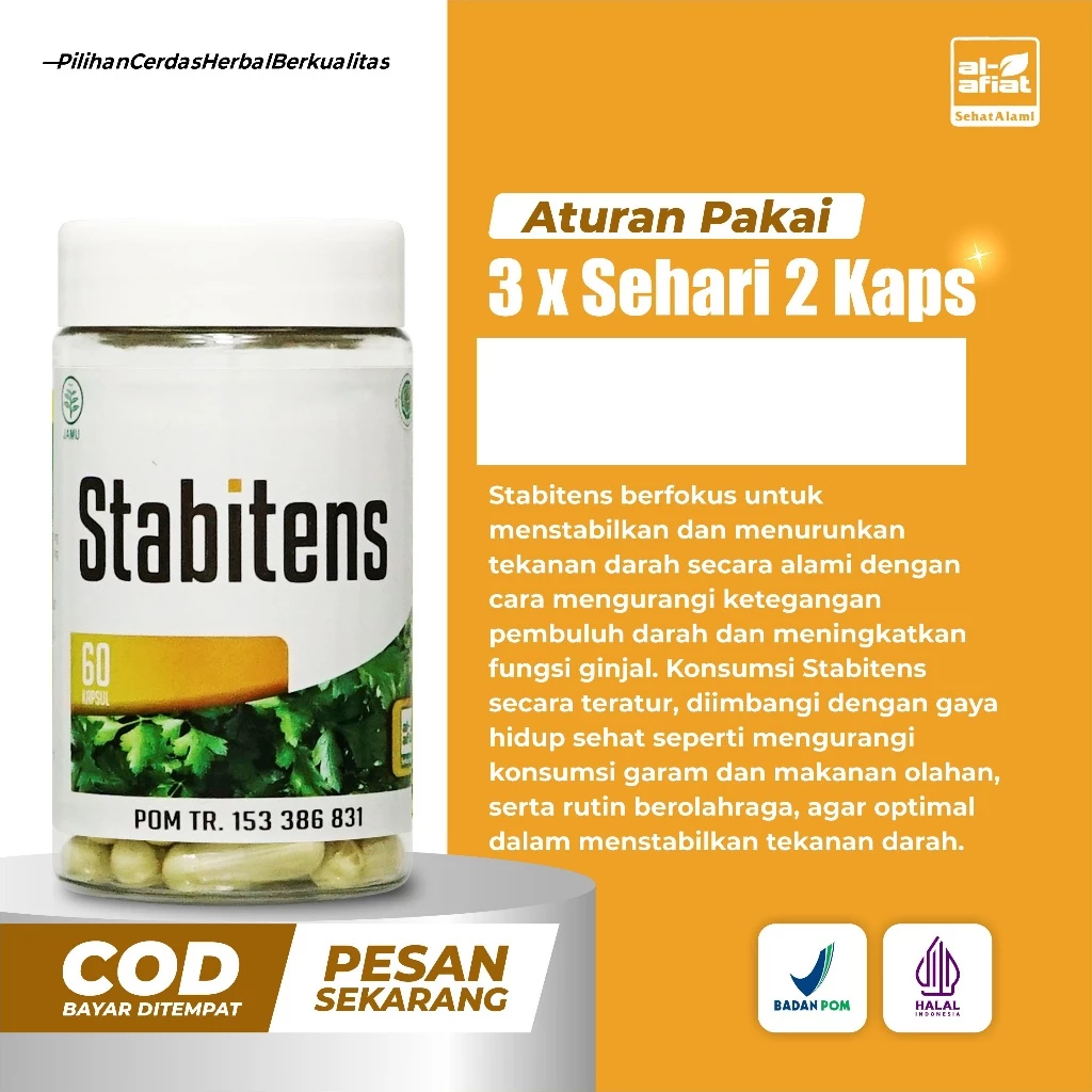 Stabitens Alafiat – Herbal Penurun Tekanan Darah Tinggi & Hipertensi Alami 60 Kapsul - Gambar 4