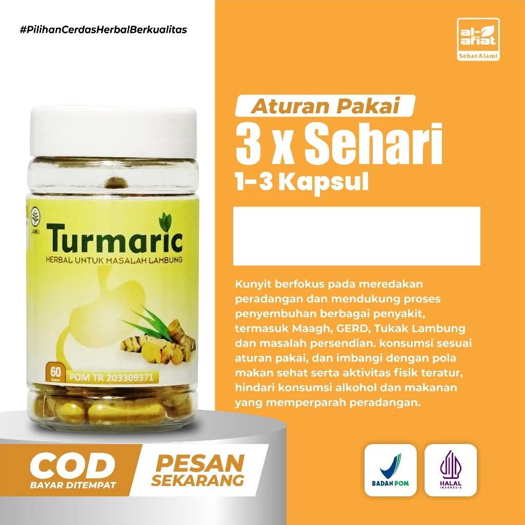 Turmaric Alafiat 60kapsul – Kapsul Herbal Kunyit untuk Asam Lambung & Anti Radang - Gambar 4