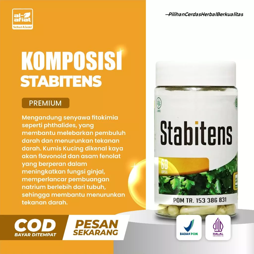 Stabitens Alafiat – Herbal Penurun Tekanan Darah Tinggi & Hipertensi Alami 60 Kapsul - Gambar 3