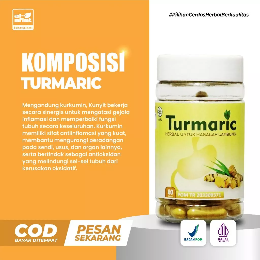 Turmaric Alafiat 60kapsul – Kapsul Herbal Kunyit untuk Asam Lambung & Anti Radang - Gambar 3