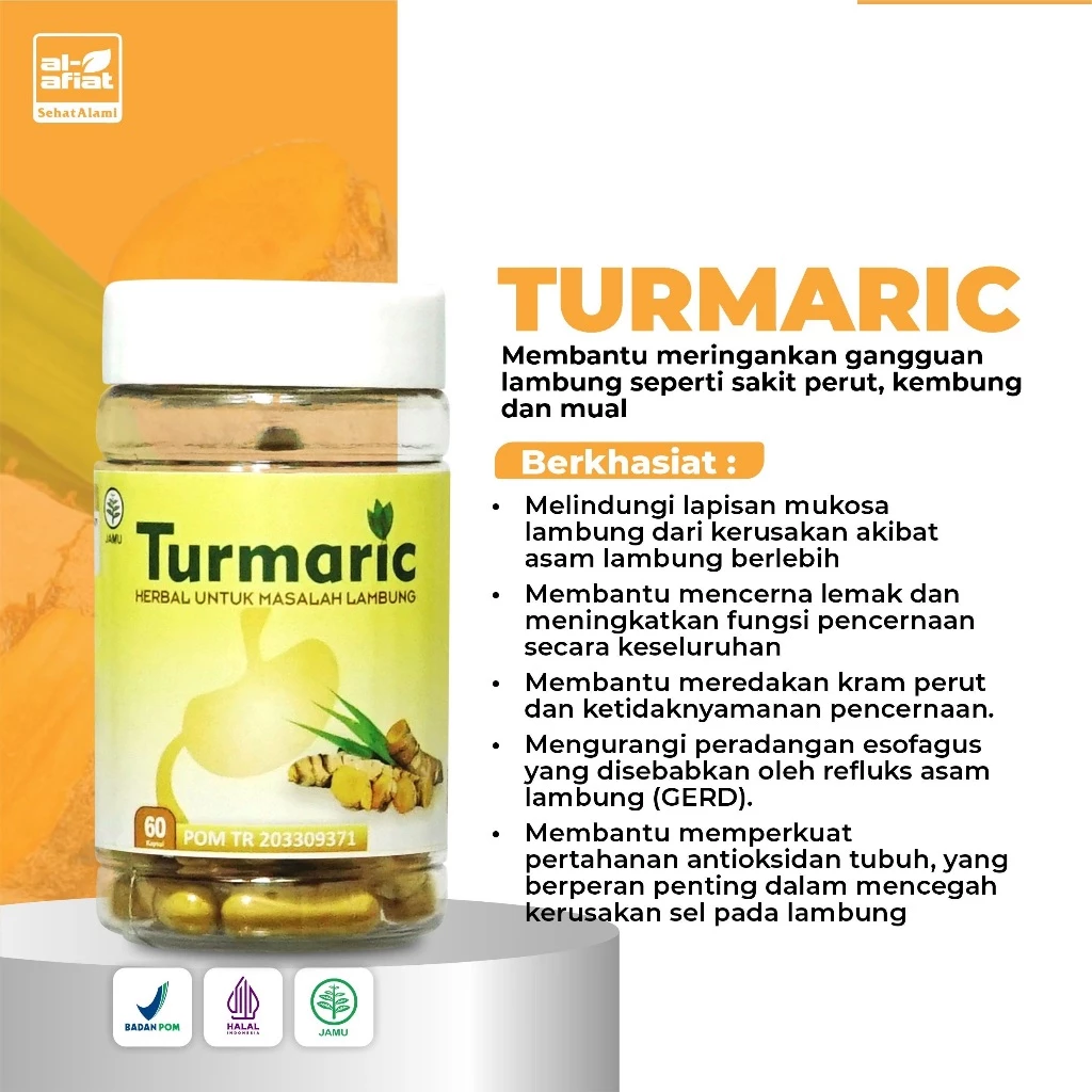 Turmaric Alafiat 60kapsul – Kapsul Herbal Kunyit untuk Asam Lambung & Anti Radang - Gambar 2