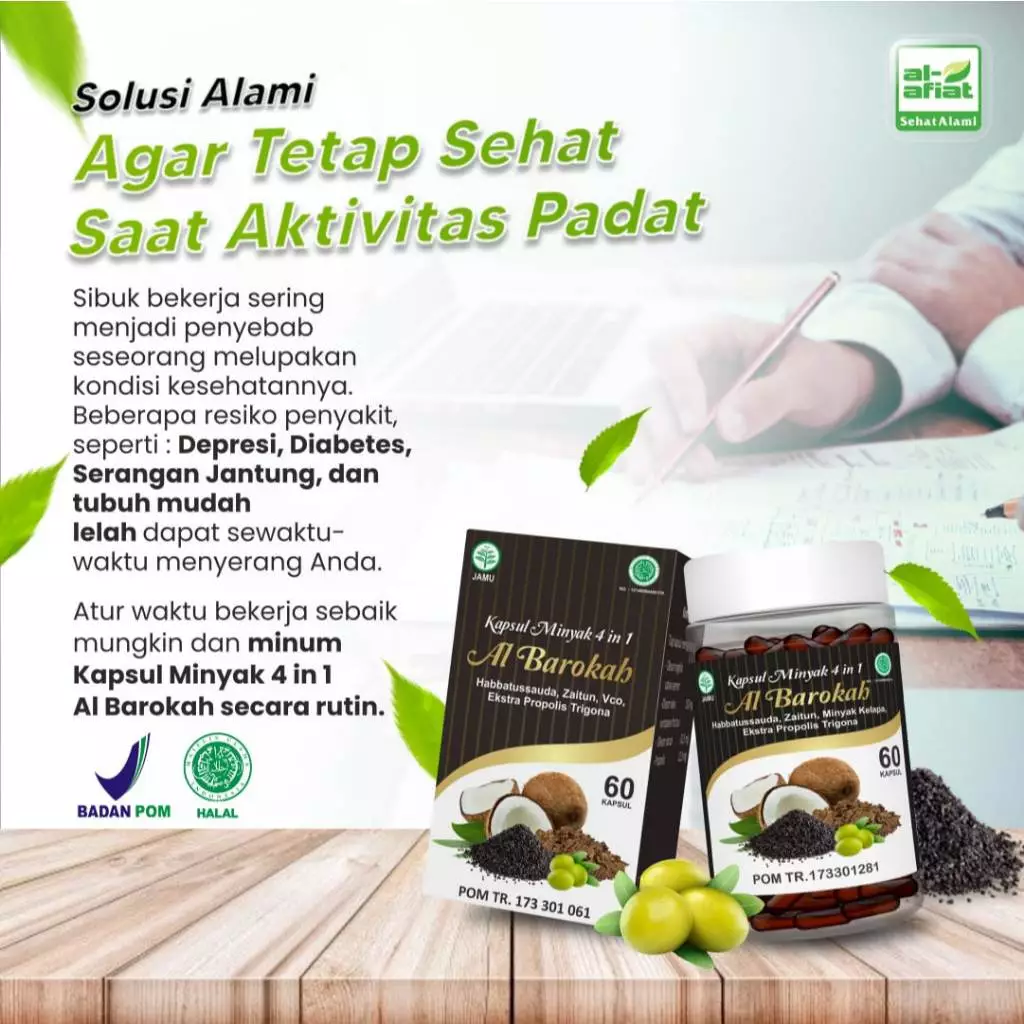 Minyak Al Barokah Kapsul Alafiat – Herbal 4 in 1: Habbatussauda, VCO, Zaitun, Propolis - Gambar 2