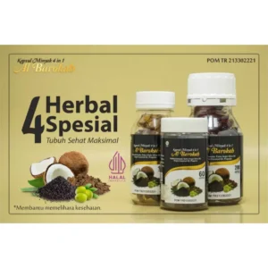 Minyak Al Barokah Kapsul Alafiat – Herbal 4 in 1: Habbatussauda, VCO, Zaitun, Propolis