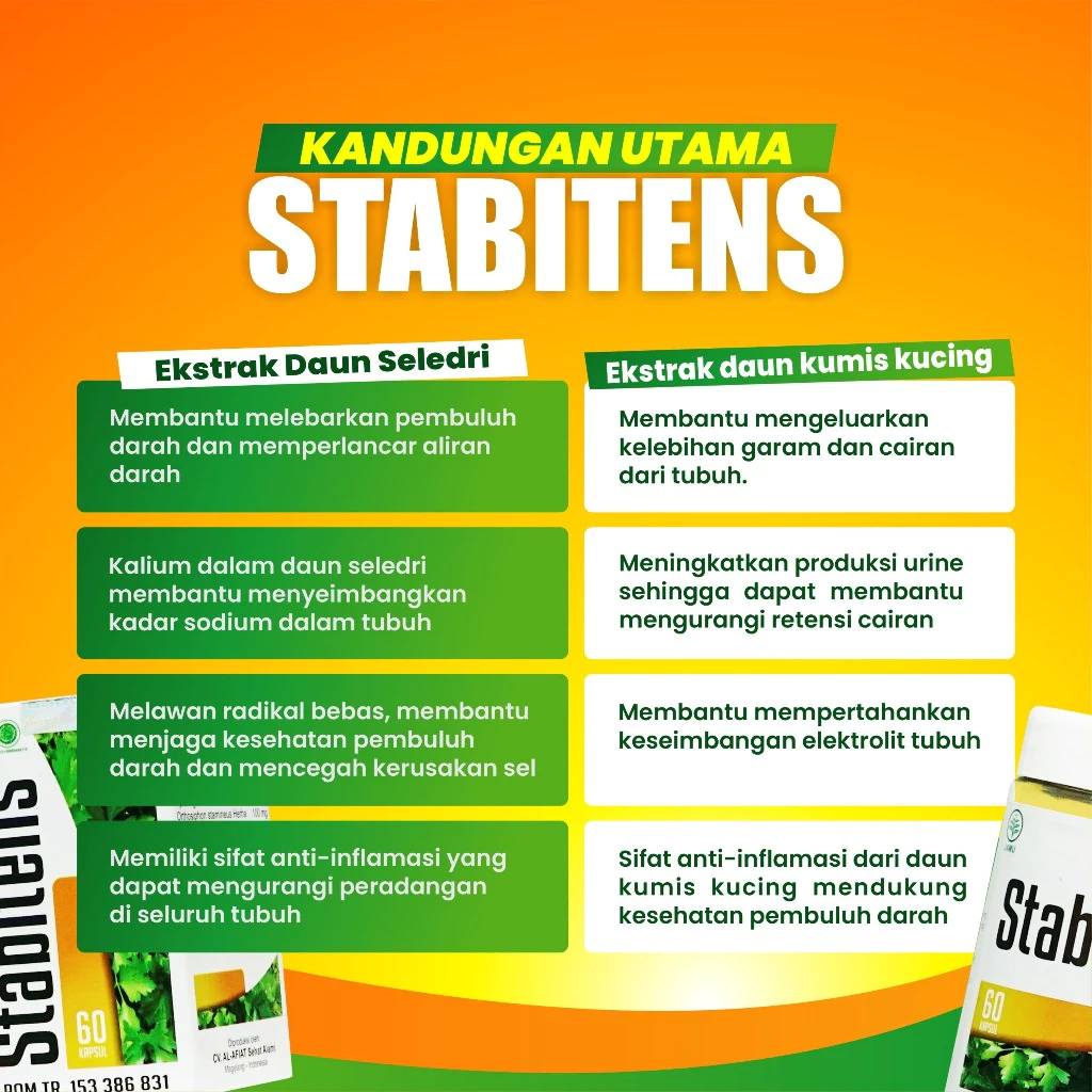 Stabitens Alafiat – Herbal Penurun Tekanan Darah Tinggi & Hipertensi Alami 60 Kapsul - Gambar 6
